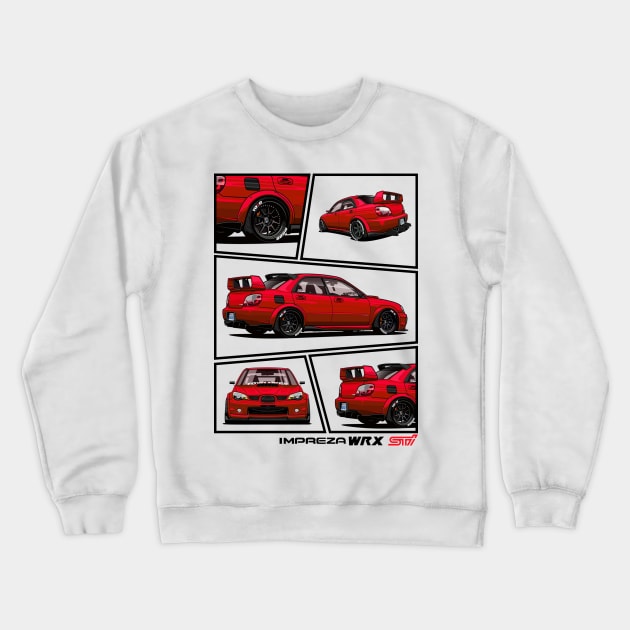 Impreza WRX STI Hawkeye Red, JDM Car Crewneck Sweatshirt by T-JD